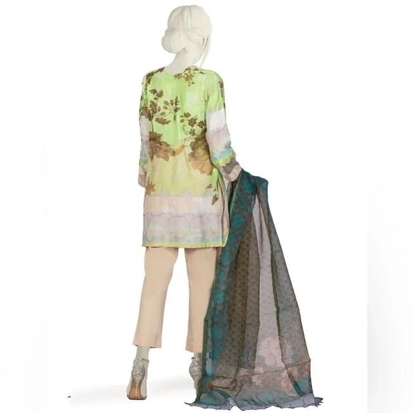 JUNAID JAMSHED  3 Piece Print Jacquard SHALWAR KAMEEZ - Picture 3 of 3